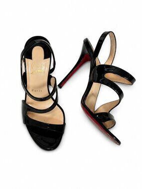 Christian Louboutin Rosalie 100 Patent Leather Sandals | Black Patent Red Bottom